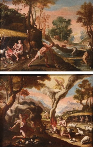 Adam et Ève après le péché / Les sacrifices de Caïn et d'Abel  , Italie 17e siècle