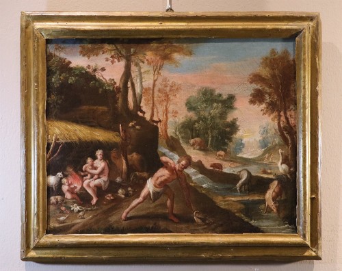 Adam et Ève après le péché / Les sacrifices de Caïn et d'Abel  , Italie 17e siècle - Tableaux et dessins Style Louis XIII