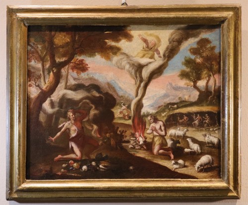 Tableaux et dessins Tableaux XVIIe siècle - Adam et Ève après le péché / Les sacrifices de Caïn et d'Abel  , Italie 17e siècle