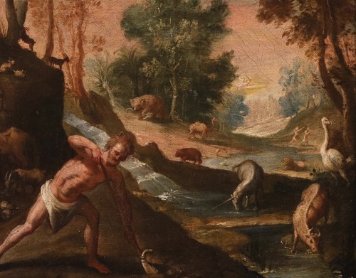 Adam et Ève après le péché / Les sacrifices de Caïn et d'Abel  , Italie 17e siècle - Louis XIII