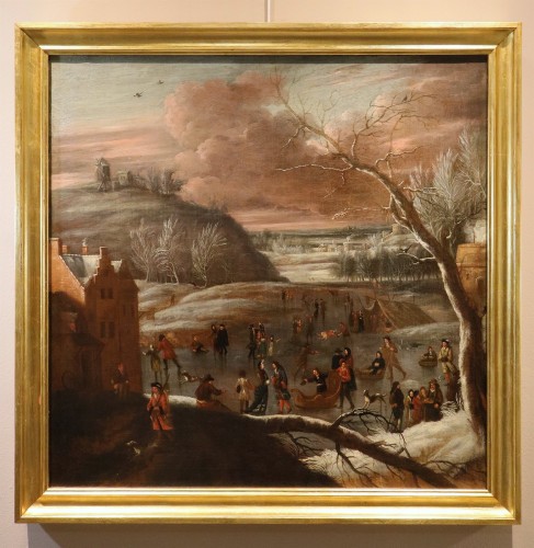  Paysage hivernal, école flamande du 18e siècle  - Tableaux et dessins Style Louis XIV