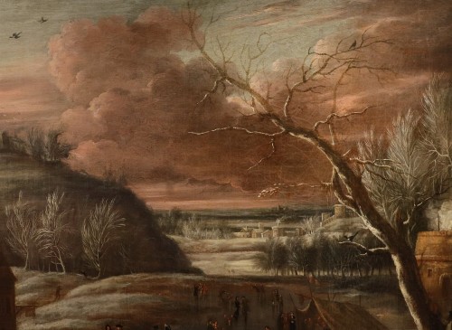 Tableaux et dessins Tableaux XVIIIe siècle -  Paysage hivernal, école flamande du 18e siècle 