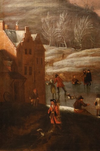 XVIIIe siècle -  Paysage hivernal, école flamande du 18e siècle 