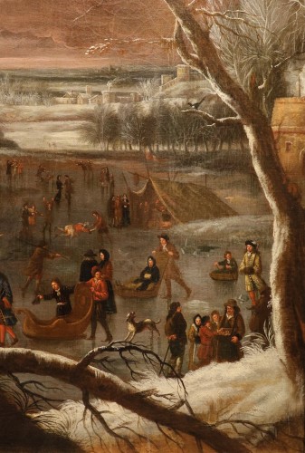 Louis XIV -  Paysage hivernal, école flamande du 18e siècle 