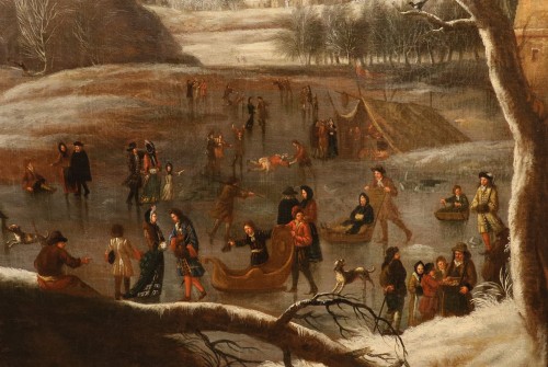 Antiquités -  Paysage hivernal, école flamande du 18e siècle 