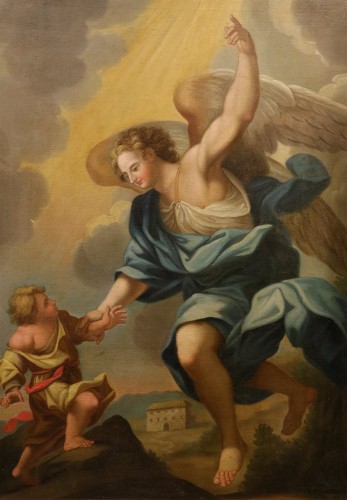 Tableaux et dessins Tableaux XVIIe siècle - L'Ange gardien (L'archange Raphaël indiquant le chemin à Tobie)  