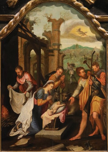The Adoration Of The Shepherds, Flanders 17th century - Paintings & Drawings Style Louis XIII
