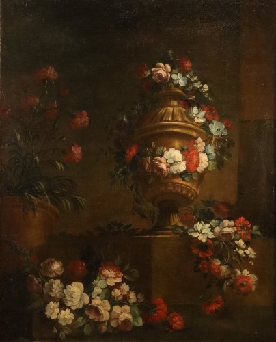 Pietro Francesco Gambone (1682 - 1737), Composition florale avec vase - Tableaux et dessins Style Louis XIV