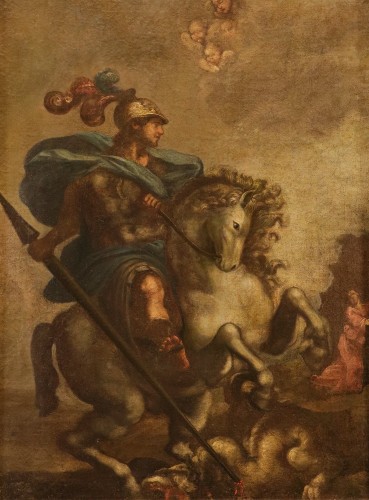 St. George And The Dragon, Tuscan School, 17th–18th Centuries - Paintings & Drawings Style Louis XIV