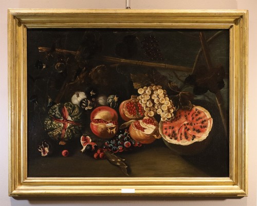 Still Life With Fruit, Roman School of the second half of the 17th century  - Paintings & Drawings Style Louis XIII