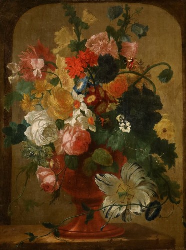 Vase Of Flowers With Butterflies In A Niche, Flemish school of the 18th century - Paintings & Drawings Style Louis XV