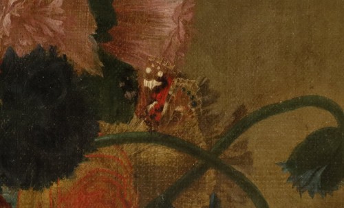 Vase Of Flowers With Butterflies In A Niche, Flemish school of the 18th century - 