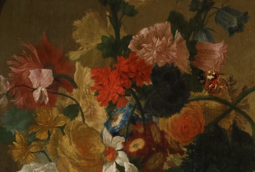 Antiquités - Vase Of Flowers With Butterflies In A Niche, Flemish school of the 18th century