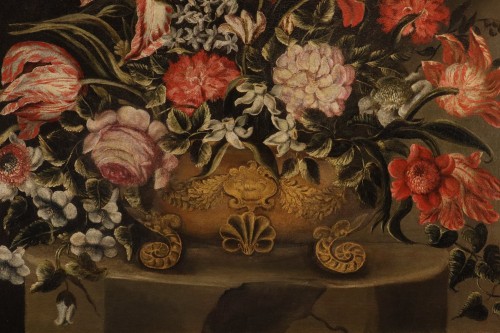 Tableaux et dessins Tableaux XVIIe siècle - Maître des vases à grotesques (Rome XVIIe siècle), Composition florale