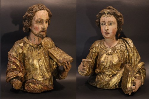 St. John The Evangelist And St. Catherine Of Alexandria, Aniello Stellato - Sculpture Style Louis XIII