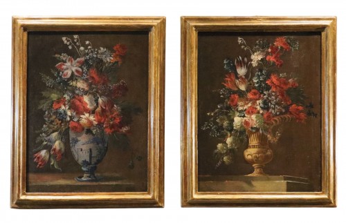 Paire de natures mortes florales, attribué à Francesco Lavagna (1684 - 1724)