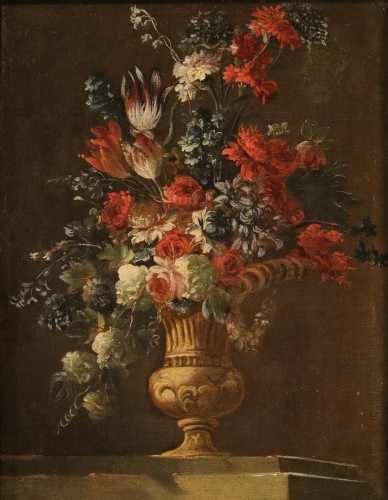 Pair Of Still Lifes With Flowers, attributed to Francesco Lavagna (1684–1724) - Paintings & Drawings Style Louis XIV