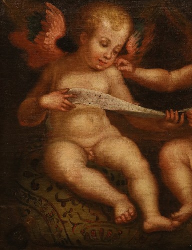 Anges avec cartouche et livre, attribué à  Guglielmo Caccia, dit « il Moncalvo » - Antichità Castelbarco