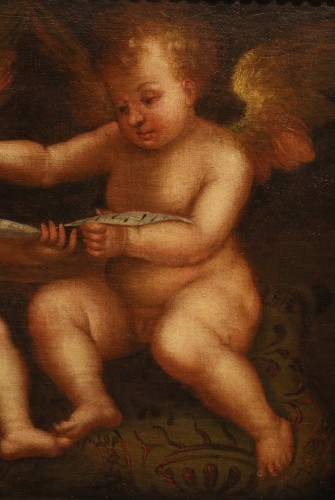 XVIIe siècle - Anges avec cartouche et livre, attribué à  Guglielmo Caccia, dit « il Moncalvo »