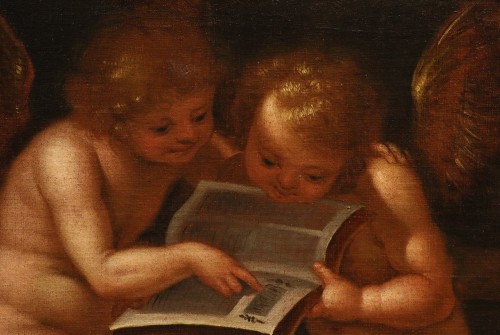 Antiquités - Anges avec cartouche et livre, attribué à  Guglielmo Caccia, dit « il Moncalvo »