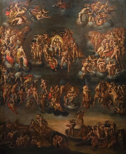 Le Jugement dernier (par Michel-Ange), Peintre romain du XVIIe siècle - Tableaux et dessins Style Louis XIII