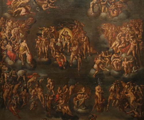 Tableaux et dessins Tableaux XVIIe siècle - Le Jugement dernier (par Michel-Ange), Peintre romain du XVIIe siècle