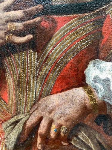 Portrait d'une dame avec nœud noir et gants vers 1640, École lombarde - Antichità di Alina