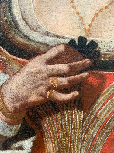 Portrait d'une dame avec nœud noir et gants vers 1640, École lombarde - Louis XIII