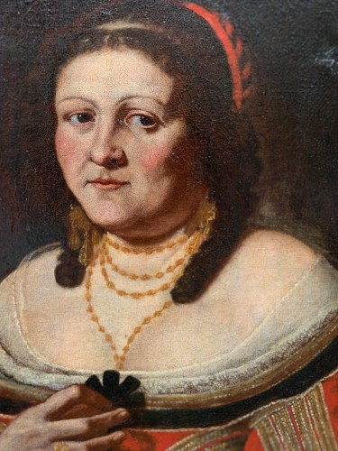 Louis XIII - Portrait d'une dame avec nœud noir et gants vers 1640, École lombarde