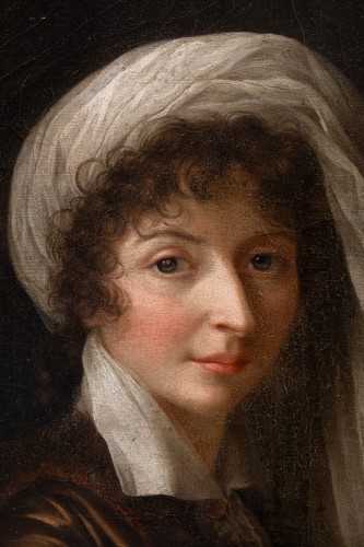 18th century - Portrait of a Young Woman with Rose and à la Turque Headscarf, late  18th c