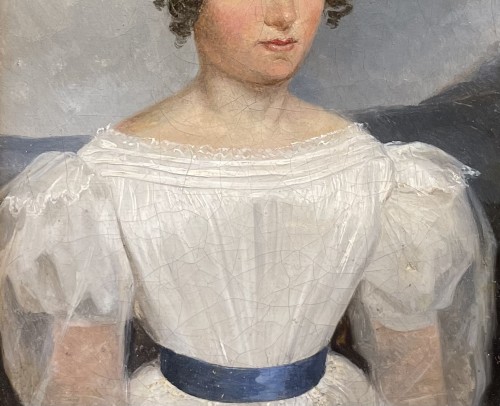 Louis-Philippe - Léopold Leprince (1800-1847) - Portrait d’une jeune femme en robe blanche