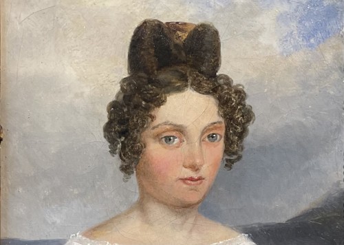 Antiquités - Léopold Leprince (1800-1847) - Portrait d’une jeune femme en robe blanche