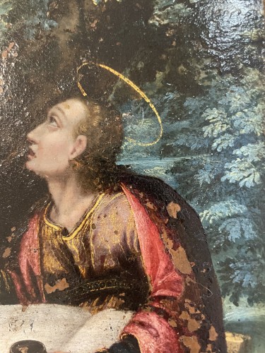 Saint Jean l’Évangéliste à Patmos, école flamande, vers 1620 - Tableaux et dessins Style Renaissance