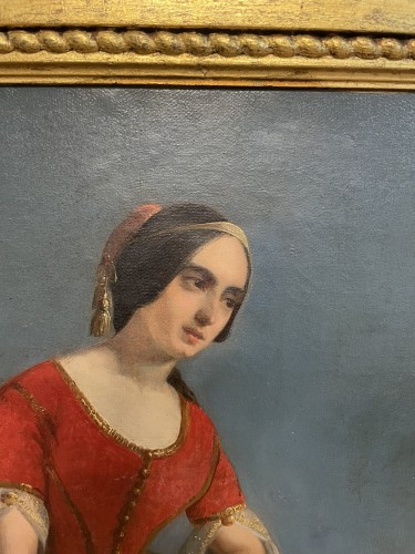 Portrait d’une femme en costume orientaliste sur les ruines grecques, vers 1840 - Tableaux et dessins Style Louis-Philippe