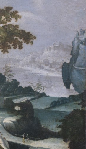 Paintings & Drawings  - Landscape with castle, hilltop town and Mary Magdalene, Flemish  early 17th century