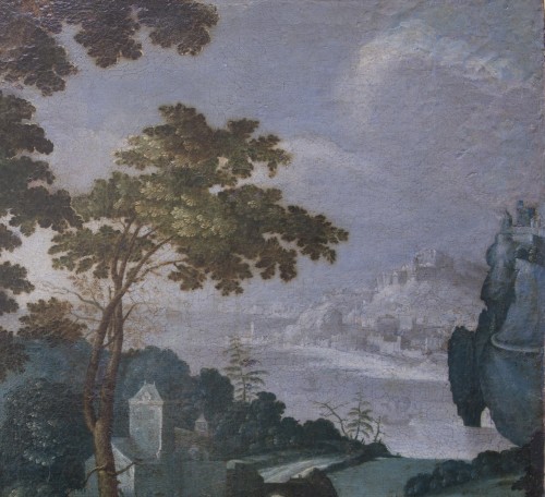 Landscape with castle, hilltop town and Mary Magdalene, Flemish  early 17th century - Louis XIII