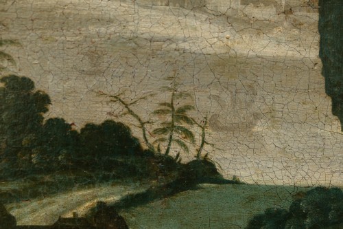 Louis XIII - Landscape with castle, hilltop town and Mary Magdalene, Flemish  early 17th century