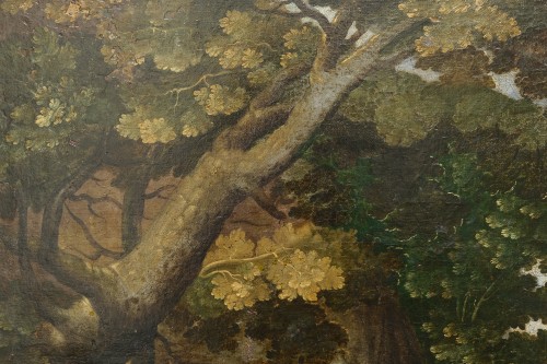 Antiquités - Landscape with castle, hilltop town and Mary Magdalene, Flemish  early 17th century