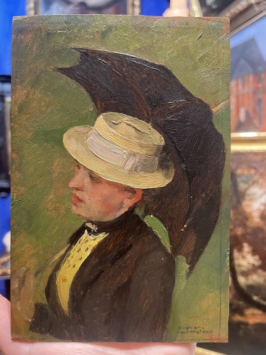 19th century - Gustav Magyar Mannheimer (1859 – 1937), Woman with Hat and Parasol