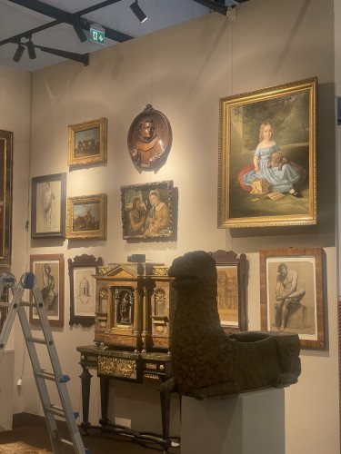 Portrait de fillette au chien et maquette de maison tyrolienne.vers 1835 - Louis-Philippe