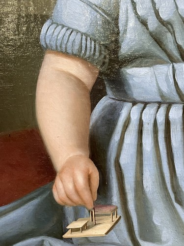 Louis-Philippe - Portrait de fillette au chien et maquette de maison tyrolienne.vers 1835