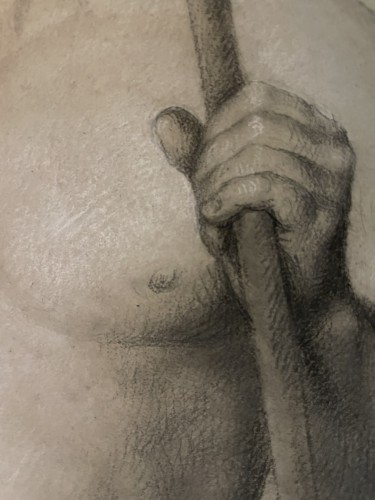 Étude académique de nu masculin au bâton, école florentine vers 1800 - Tableaux et dessins Style Directoire