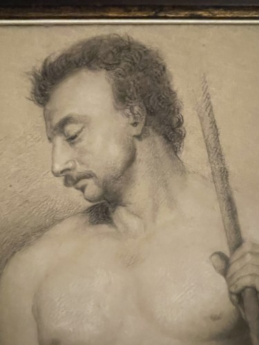Tableaux et dessins Dessin, Aquarelle & Pastel - Étude académique de nu masculin au bâton, école florentine vers 1800