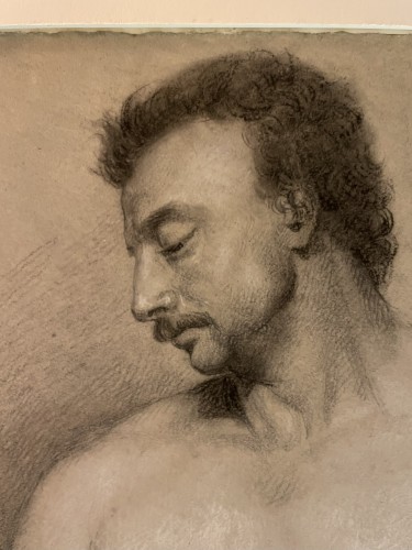 Étude académique de nu masculin au bâton, école florentine vers 1800 - Antichità di Alina