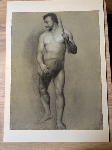 Étude académique de nu masculin au bâton, école florentine vers 1800 - Directoire