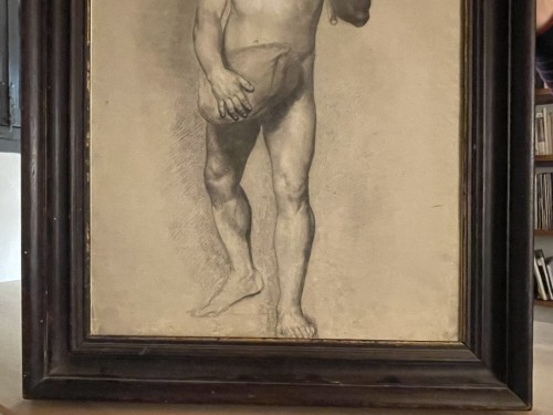 Antiquités - Étude académique de nu masculin au bâton, école florentine vers 1800