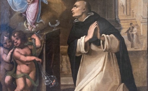 Saint Hyacinthe dominicain, vision de la Vierge à Kiev, école toscane vers 1600 - Tableaux et dessins Style Louis XIII