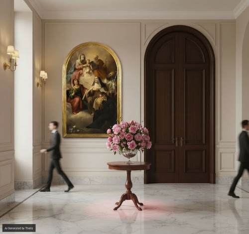 Retable de la Sainte Famille en Gloire avec les Saints, attribué à Lattanzio Querena  - Antichità Giglio