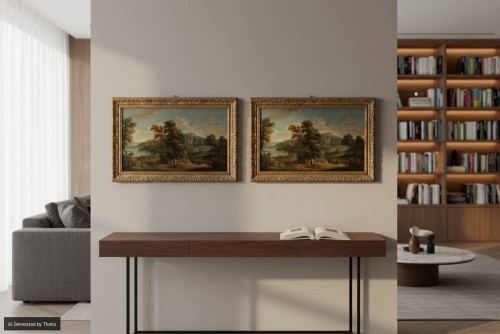 XVIIIe siècle - Paysage avec personnages, artiste anonyme du XVIIIe siècle