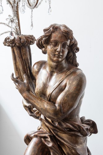 Lighting  - Large pair of carved and gilded wood candle, Italy 17th century